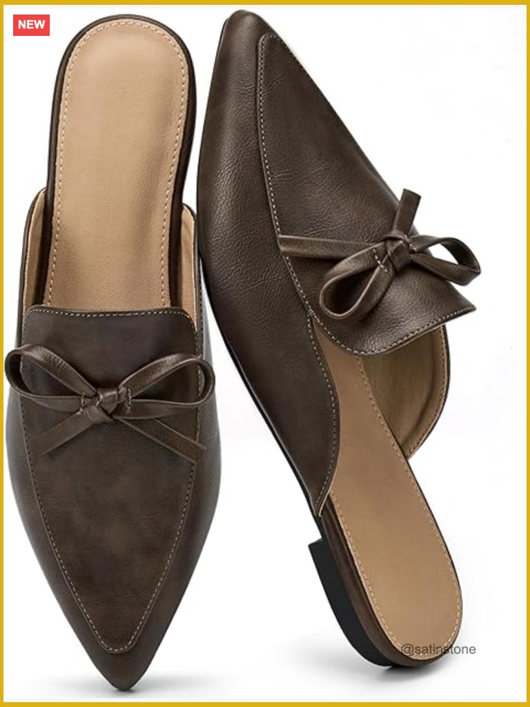 Faux Leather Pointed Toe Mules Slip On Dressy Loafers